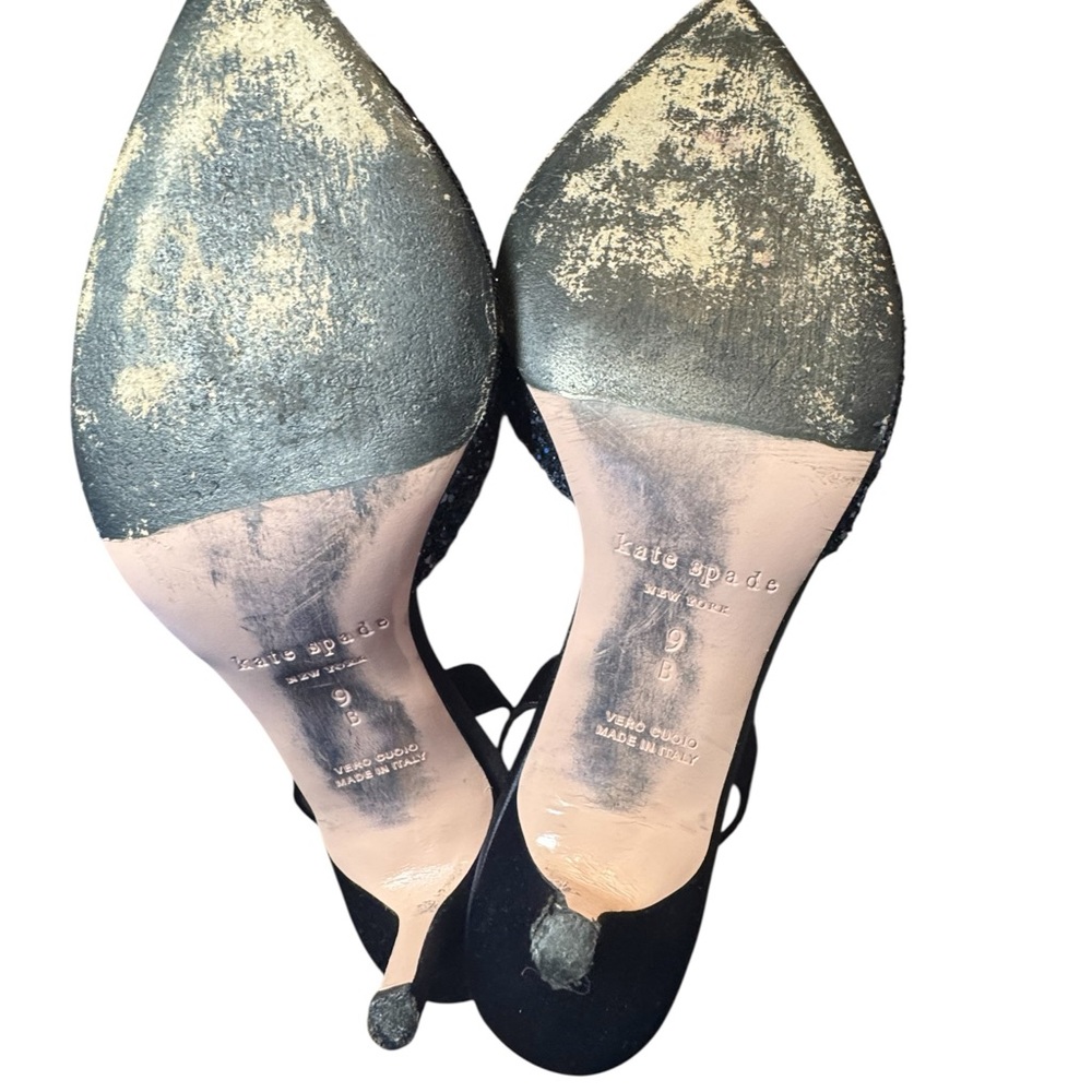 kate spade Navy Glitter Pointed Slingback Heels Women’s Size 9B - Picture 5 of 6